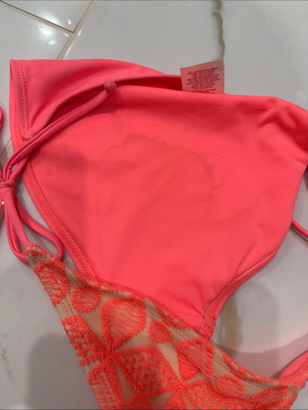 Neon Pink & Tropical Print Bikini Set - Two Tops + Bottom Small - Picture 3 of 9